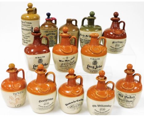 A group of stoneware empty whisky bottles, to include mainly Scotch Whisky bottles, Long John Whisky bottles and others. (13)