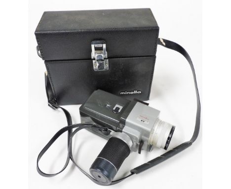 A Minolta Autopak 8K7 video camera, with a Minolta Rokkor 1-18/9.5-38 lens, and Kodak 40 film, in carry case. 