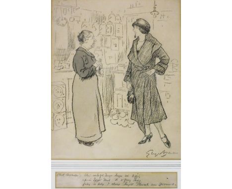After Clath. Pencil sketch of The Tatler, with inscription, mounted and framed, 36cm x 30cm, framed and glazed. 