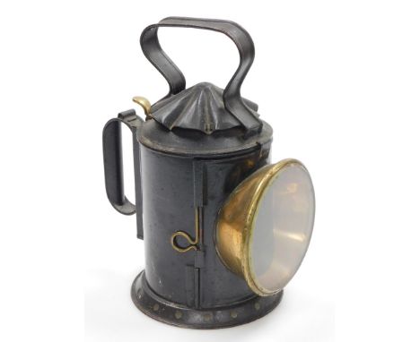 A railway inspection lamp, with lamp manufacturer London stamp, 75cm high.