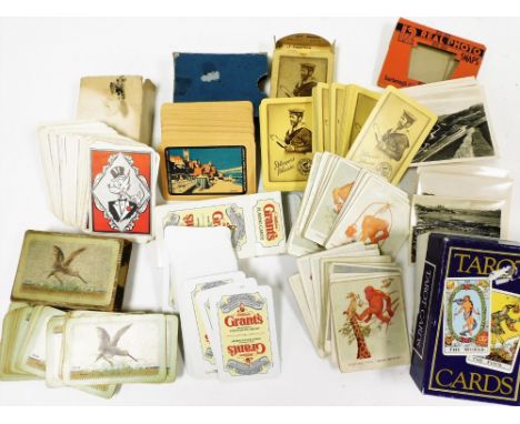 A group of playing cards, to include a set of Waddingtons playing cards, players navy cut players cards, tarot cards, twelve 