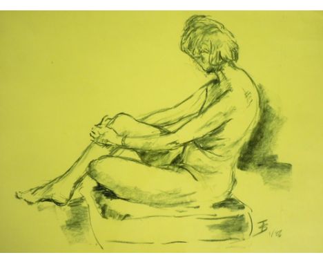 Terence Shelbourne (1930-2020). Nude female study pastel and pencil sketch, signed and dated 86, on yellow backing, 41cm x 55