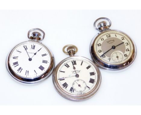 A group of silver plated and stainless steel pocket watches, to include an Ingersoll, and two services army pocket watches. (