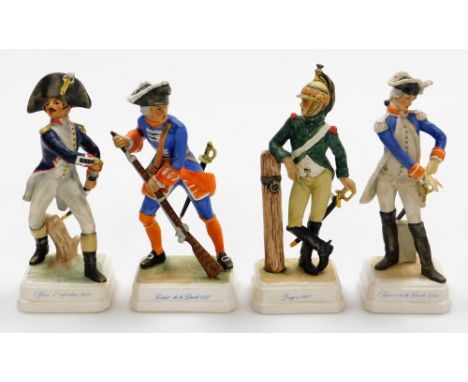 Four Goebel soldier figures, to include The Officier D'Infanterie 1812, Soldat De La Garde 1757, Dragoon 1805 and Officier De