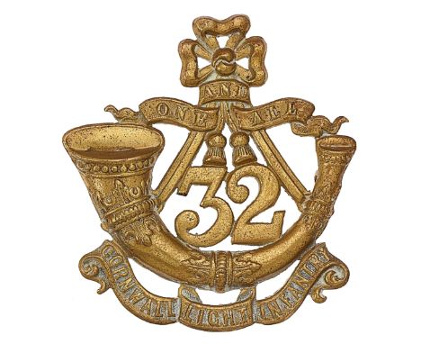 32nd (Cornwall) Light Infantry Victorian OR’s glengarry badge circa 1874-81.Good scarce die-stamped brass strung bugle with “