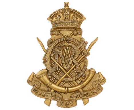 Indian Army. Calcutta Volunteer Rifles Victorian head-dress badge.British die-stamped brass Imperial crowned ‘CVR’,  crossed 