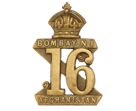 Indian Army. 16th Bombay Native Infantry Victorian hemet badge circa 1882-85.Good scarce die-stamped brass ‘16’ superimposed 