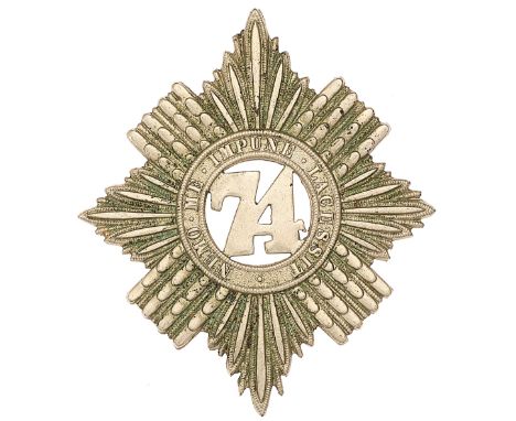 Scottish. 74th Highlanders OR’s glengarry badge circa 1874-81.Good die-stamped white metal Thistle star bearing motto “NEMO M