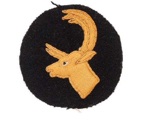 Indian Field Broadcasting Units WW2 cloth formation sign.Good rare example of yellow padded deer’s head embroidered on black 