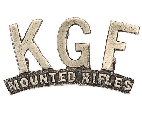 KGF / MOUNTED RIFLES Indian Army Kolar Gold Fields MR post 1903 shoulder title.Silvered  Loops VGCMounted troop of the Kolar 