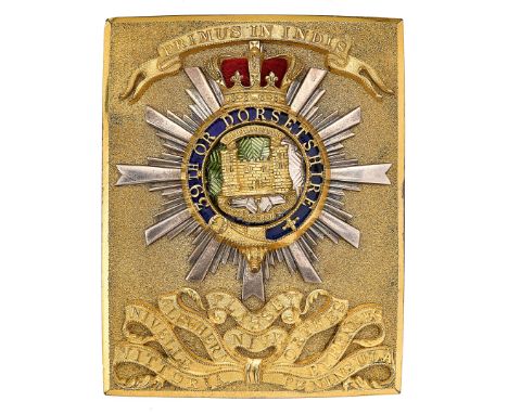 39th (Dorsetshire) Regiment of Foot, Victorian Officer’s shoulder belt plate circa 1825-55.Splendid rich gilt seeded rectangu