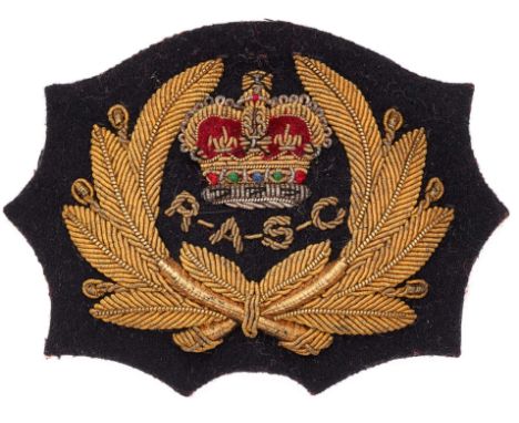 Royal Army Service Corps Fleet Officer’s bullion cap badge circa 1953-61.Good scarce padded black cloth example bearing bulli