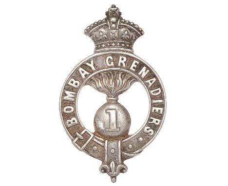 Indian Army. 1st Bombay Grenadiers Victorian Officer’s pagri badge.Fine unmarked silver cast Imperial crowned “BOMBAY GRENADI