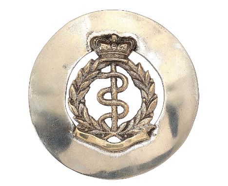 Royal Army Medical Corps piper’s glengarry badge by Lawrie, Glasgow.Good scarce silvered plain quoit with RAMC device on blan