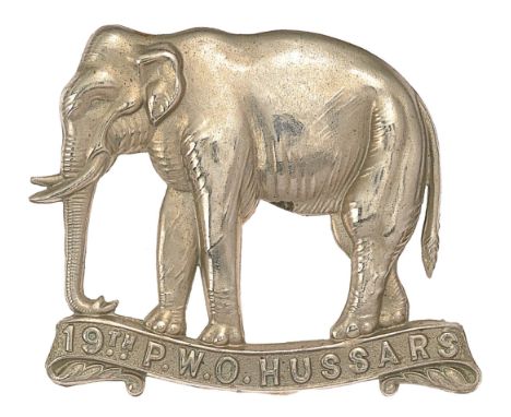 19th Princess of Wales’s Own Hussars OR's cap badge circa 1898-1902.Good die-stamped white metal elephant on single scroll “1
