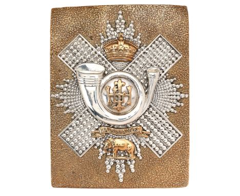 Scottish. Highland Light Infantry Victorian Officer’s HLI shoulder belt plate circa 1881-1901.A fine seeded gilt rectangular 