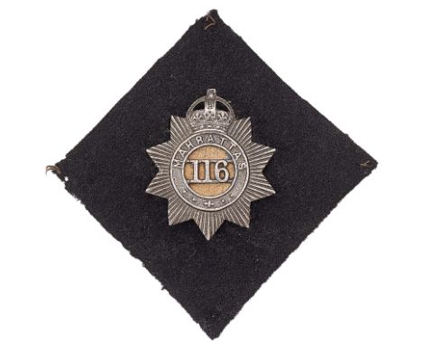 Indian Army, 116th Mahrattas Officer’s pagri badge circa 1903-22.A fine unmarked silver crowned star mounted with “MAHRATTAS”