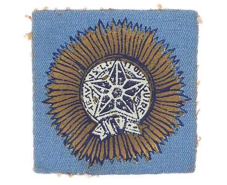 WW2 Indian Contingent in UK cloth formation sign.Good rare printed/painted Order of the Star of India set on a light blue cot