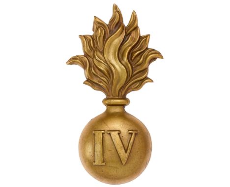 Indian Army. 4th Bombay Grenadiers head-dress badge.Good large die-stamped brass flaming grenade, the ball bearing ‘IV’.   Lo