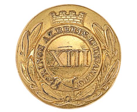 13th (1st Somerset) Light Infantry Victorian Officer’s gilt coatee button circa 1842-55.Fine closed back example bearing Mura