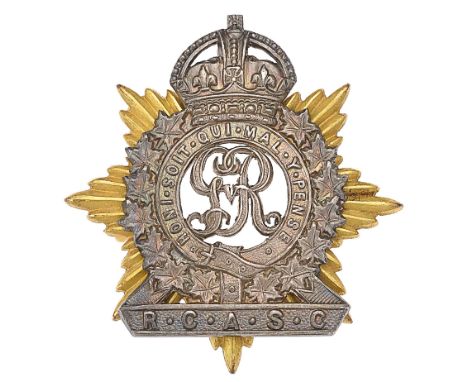 Royal Canadian Army Service Corps Officer’s cap badge circa 1922-29.Fine scarce die-cast gilt star mounted with silver crowne