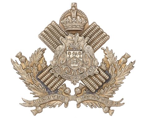 Indian Army. Calcutta Scottish Officer’s glengarry badge circa 1911-47.White metal crowned Saltire bearing Arms of Calcutta, 