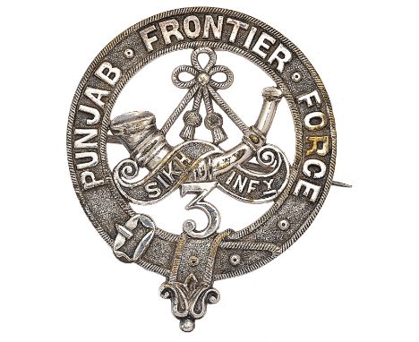 Indfian Army. 3rd Sikh Infantry Punjabi Rifles Frontier Force Victorian Officer’s pagri badge.Fine die-cast unmarked silver r