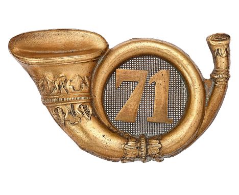 Scottish. 71st (Highland) (Light Infantry) Victorian OR’s glengarry/shako badge circa 1868-81.Good die-stamped brass French h