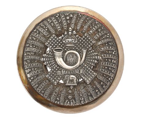 Scottish. Highland Light Infantry pre 1953 Piper’s plaid brooch.Good silvered quoit bearing applied Regiment’s battle honours