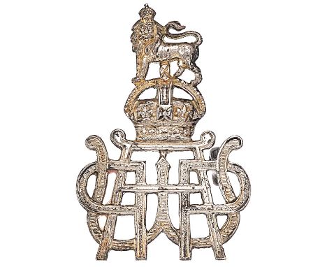 Indian Army. 7th Duke of Connaught’s Own Rajputs. Officer’s cap badge circa 1922-45.Good scarce die-cast silvered Royal Crest