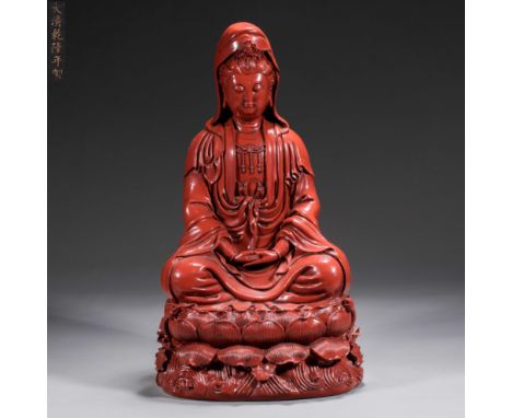 Chinese Qing dynasty lacquerware Guanyin statue    H:39cm             W:22.7cm