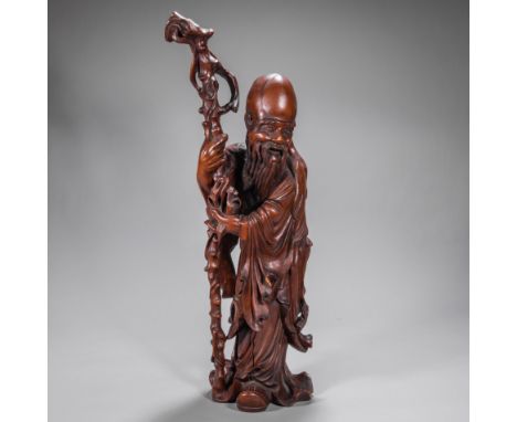 Chinese Qing dynasty boxwood fairy statue    H:60cm             W:16cm