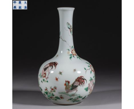 Chinese Qing dynasty Kangxi inscription five-color bottle    H:21.9cm             Diameter:4cm