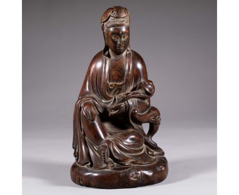 Chinese Qing dynasty rosewood Guanyin statue    H:23.5cm             W:13cm