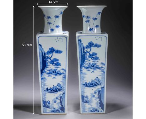 A group of Chinese Qing dynasty Kangxi inscribed blue and white porcelain Tianyuan local vases    H:53.7cm             Diamet