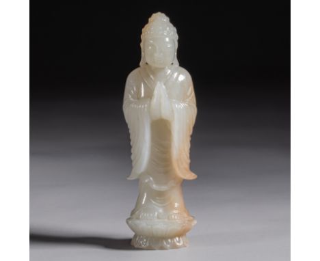 Chinese Qing dynasty Hetian jade Guanyin statue    H:9.6cm             W:3cm       Weight:90.7g