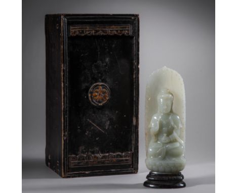 Chinese Qing dynasty Hetian jade Guanyin statue    H:23cm             W:8.5cm       Weight:1000g