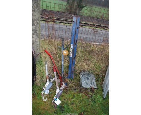 Two ratchet winches/hoists and a "Drivall" fence clamp.