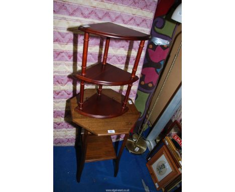An occasional table and a three tier wall mounted shelf unit.