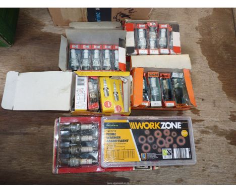A quantity of Spark plugs including 15 N5 Champion (new), 4 x N9G (new) and 4 x used SD-50 Lucas and  8 x used BKR6E/ NGK.