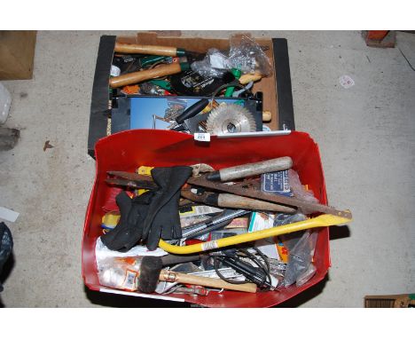 Two boxes of miscellaneous tools, etc.