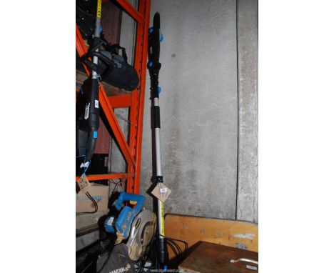 A "Macallister" long reach electric chainsaw.