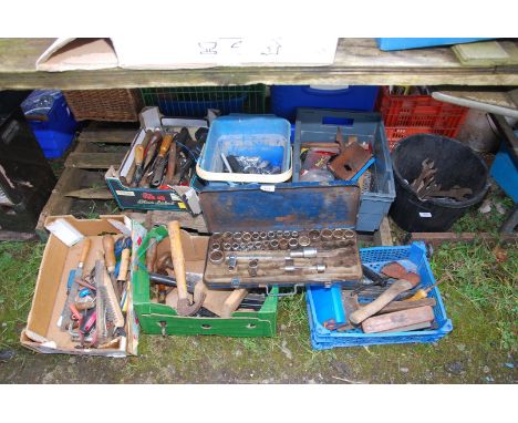 A large quantity of tools to include: spanners, socket sets, chisels, hammers, etc.