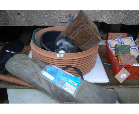 A fishing shelter, an ammunition box, a demi-John, etc.