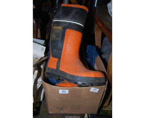 A pair of Stihl Pro 41 chainsaw boots, etc.