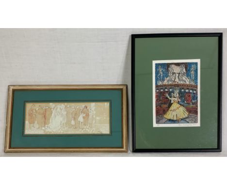 A signed artist's proof etching, ballroom dancers, signed Alan Shillingford and a pencil and acrylic work of a wedding party,
