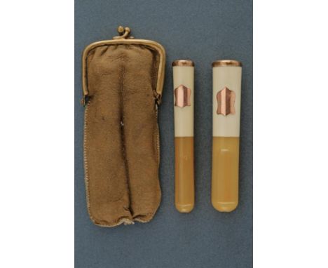 dating: First half of the 20th Century provenance: Europe, One for cigar and one for cigarette. Amber mouths, gilded metal mo