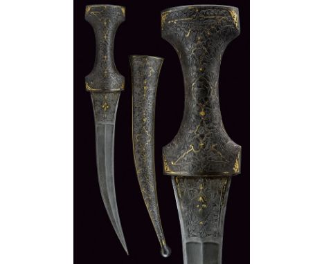 dating: early 19th Century provenance: Persia, Curved, double-edged, damask blade, double fuller, on both sides, at the base,