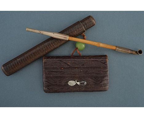 dating: First half of the 20th Century provenance: Japan, Bamboo pipe with metal mounts (probably silver), in wicker case; to