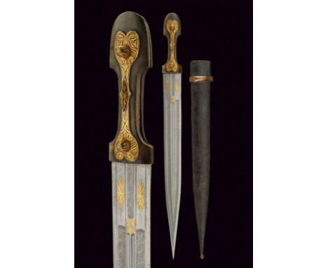 dating: circa 1900 provenance: Georgia, Straight, double-edged blade with grooves and arabesque engravings, base decorated in